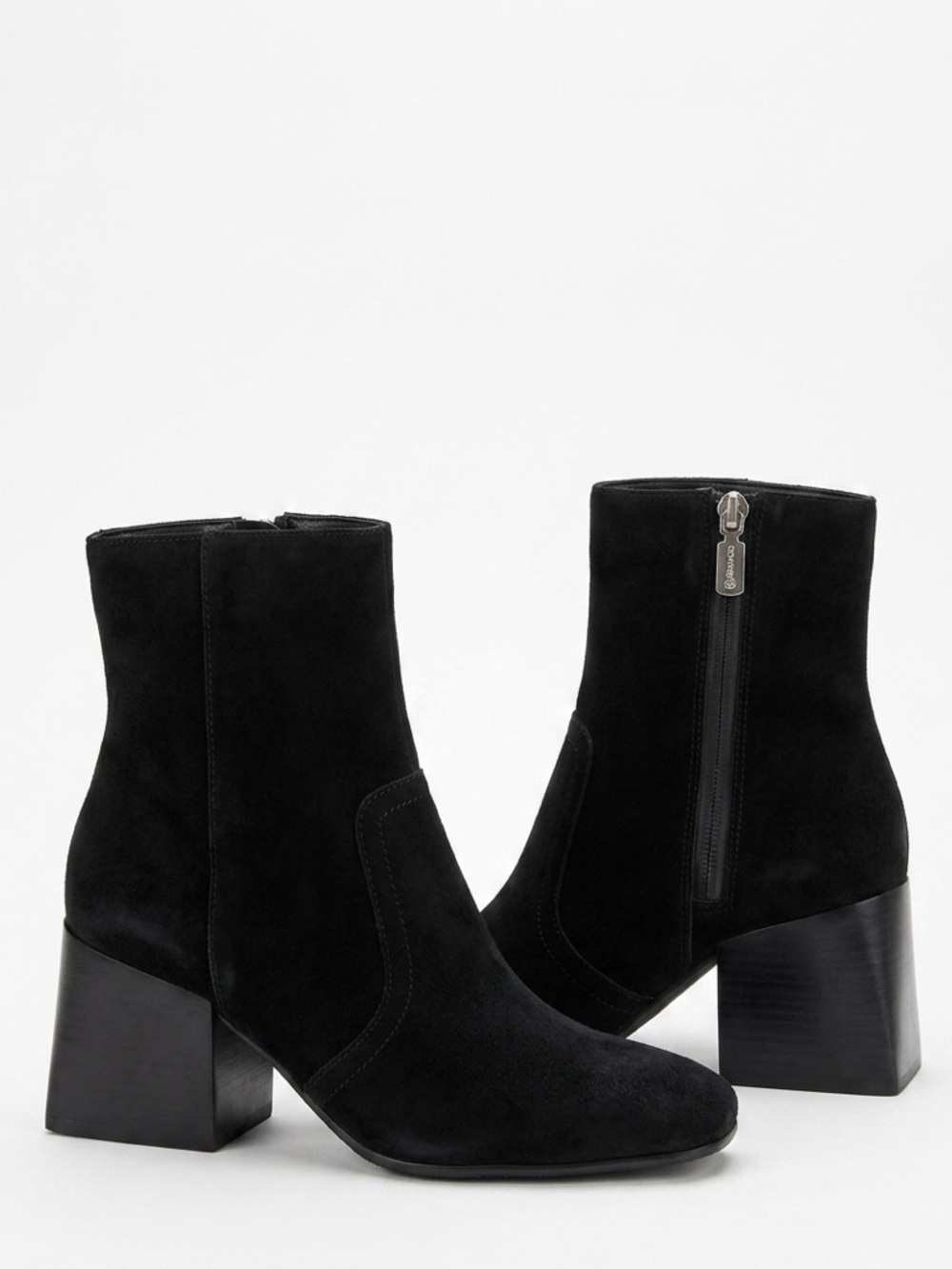 Blondo Sadie Waterproof Black Suede Chunky Block Heel Zip Ankle Booties Womens 9